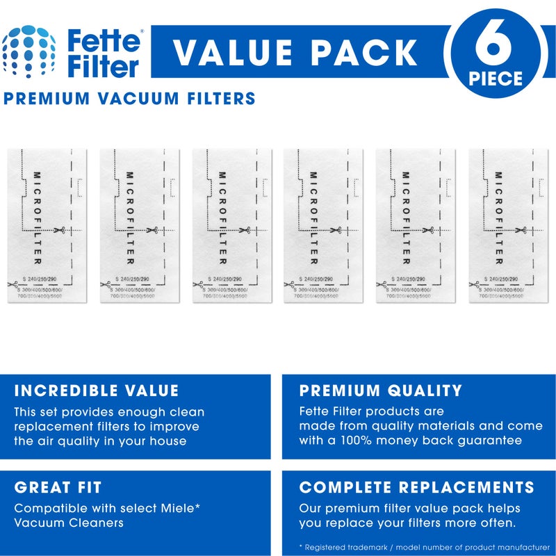 Fette Filter - Air Clean Filter Compatible with Miele Vacuum Cleaner Super 3944711. Pack of 6 - Image 2